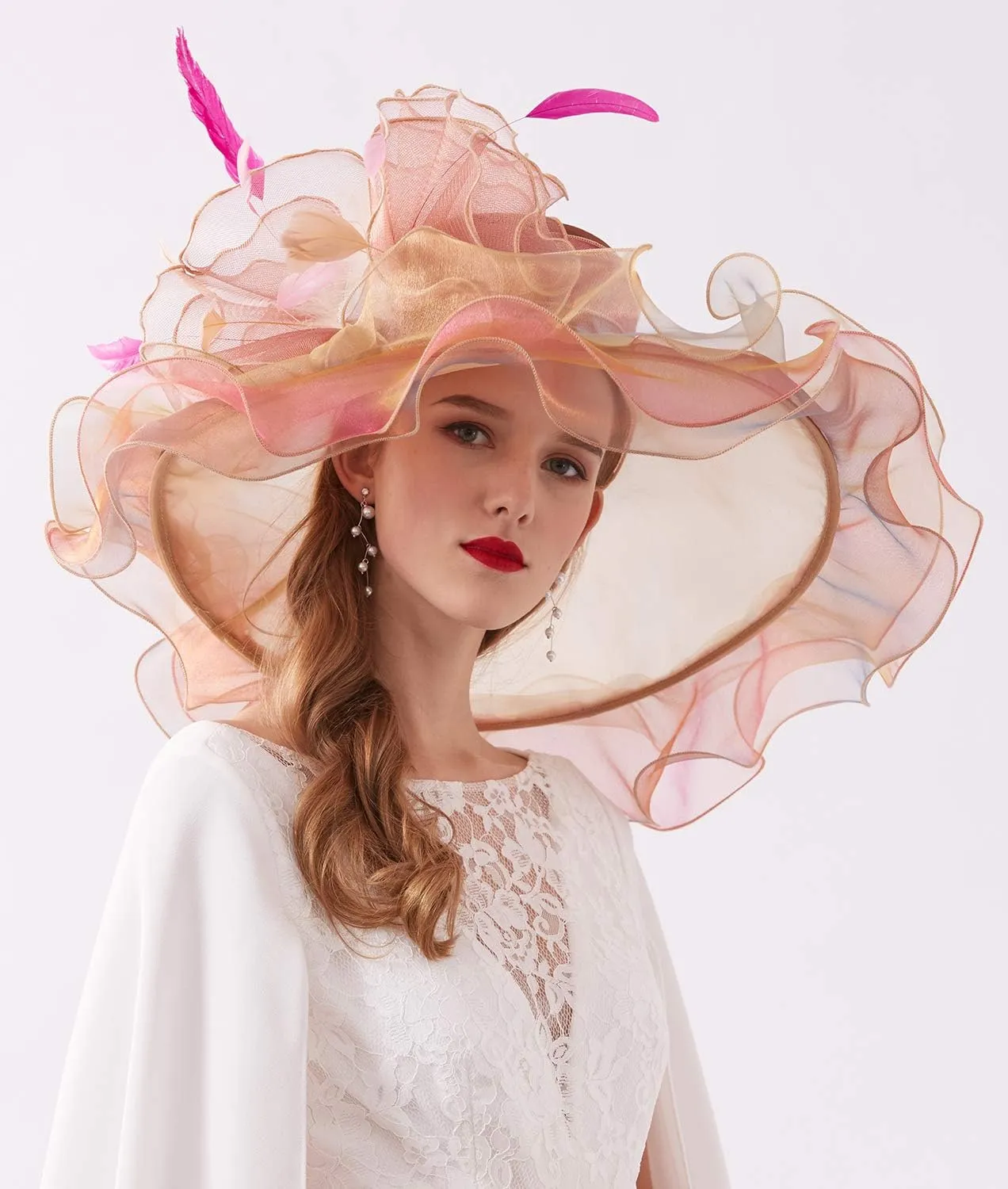 Women Hats Headband Hairpin Organza Fascinator Church Hat Floral Tea Party Wedding Hat