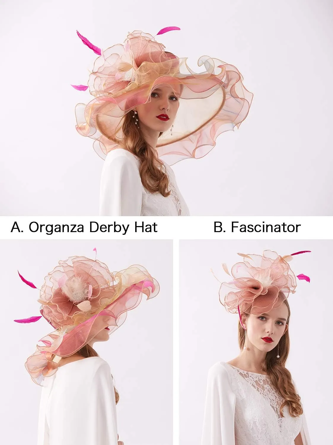 Women Hats Headband Hairpin Organza Fascinator Church Hat Floral Tea Party Wedding Hat