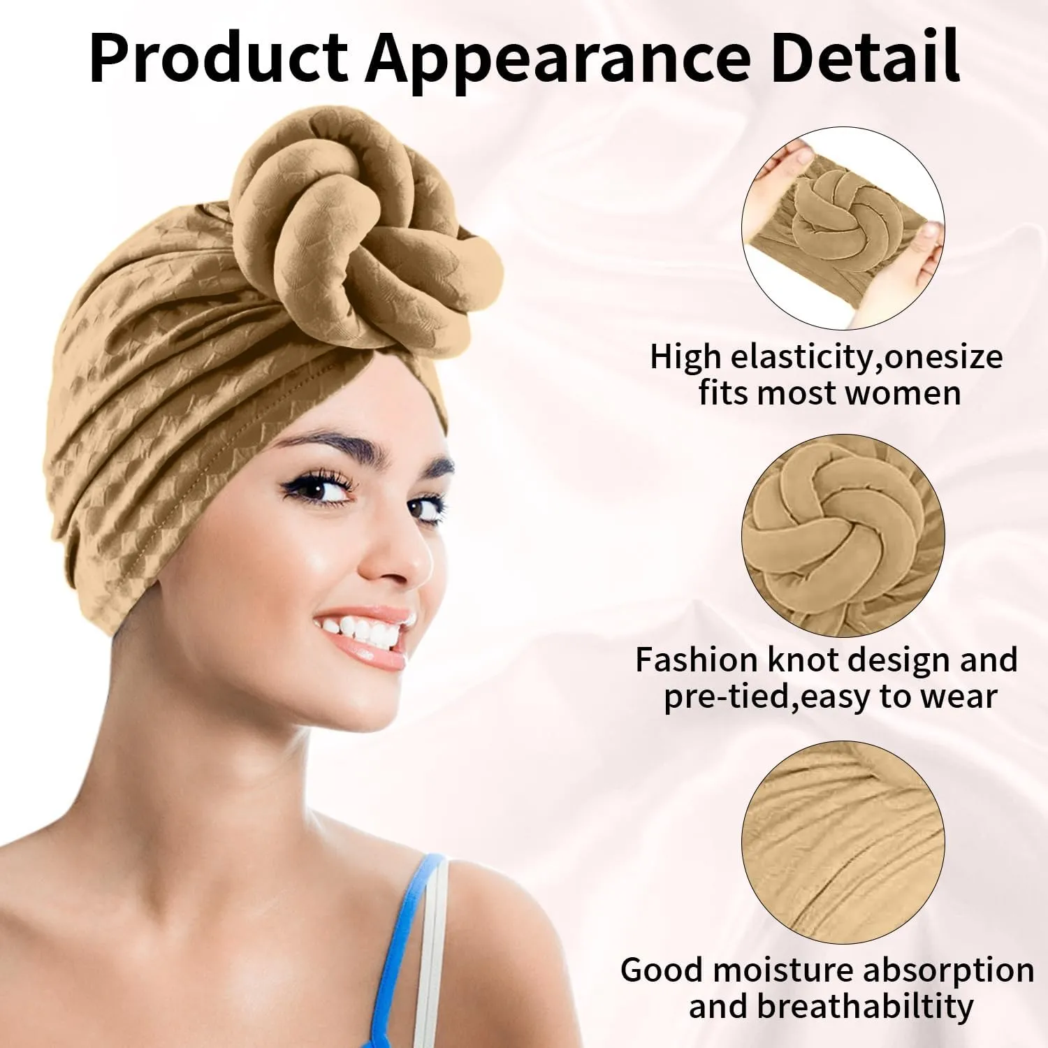 Women Turbans and Head Wraps, Women African Turban Flower Knot Pre-Tied Bonnet Beanie Cap Headwrap
