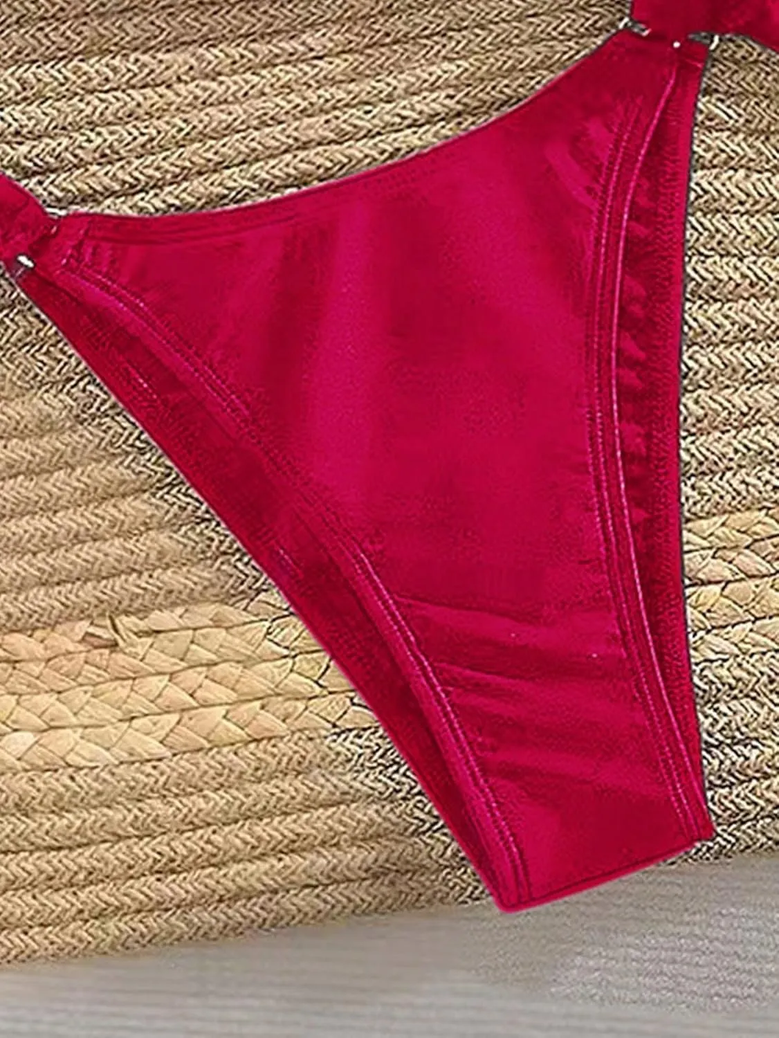 Women's 2 Piece Cheeky Bikini Sets Tie Back Ring Linked Brazilian Swimsuit Sexy Triangle Bathing Suit