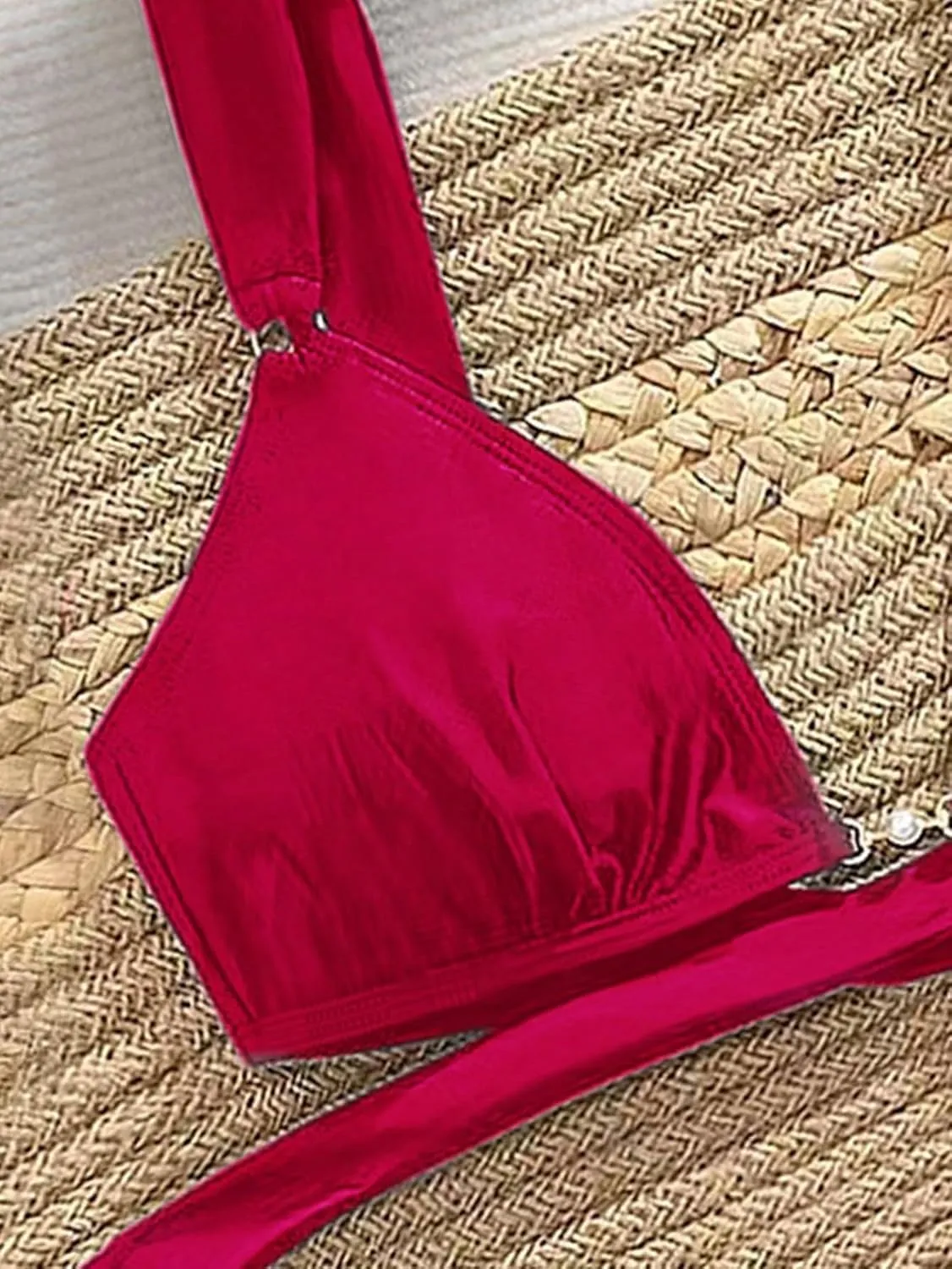 Women's 2 Piece Cheeky Bikini Sets Tie Back Ring Linked Brazilian Swimsuit Sexy Triangle Bathing Suit