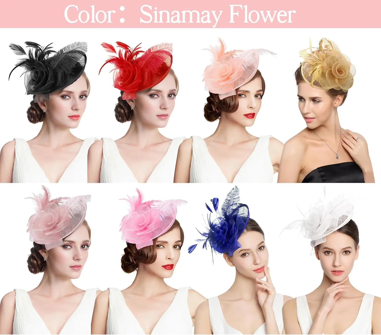 Z&X Sinamay Fascinator Pillbox Hats for Women Feather Flower Church Derby Headband Clip Wedding Tea Party Hat